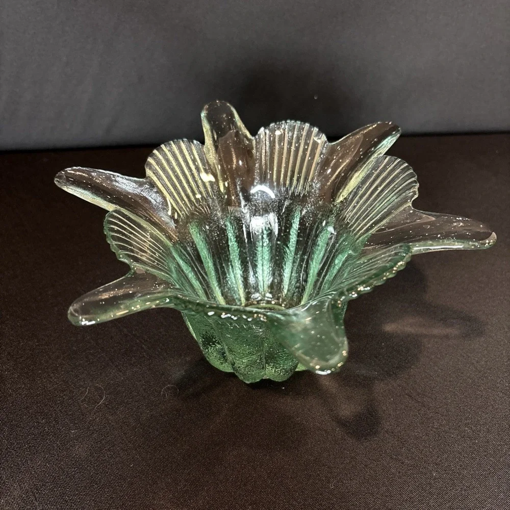 Flower Petal Glass Bowl Green Tint‎ 100% Recycled Vase Lily Accent Made In Spain